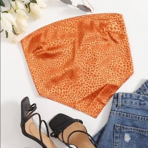 Satin Allover Print Tie Back Bandana Tube Top